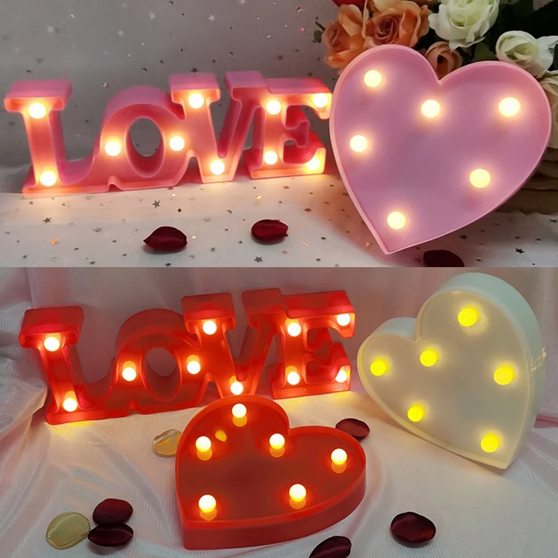 Lampe de chevet romantique LED en forme de cœur pour mariage, romantique, rouge, rose, veilleuse