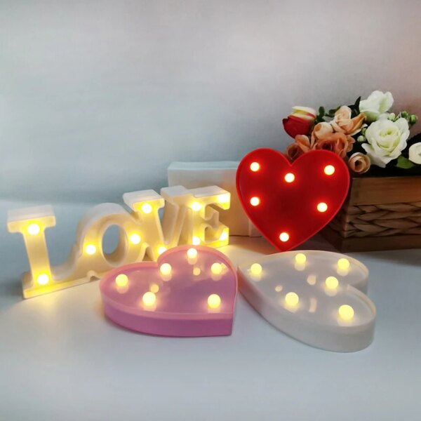 Lampe de chevet romantique LED en forme de cœur pour mariage, romantique, rouge, rose, veilleuse