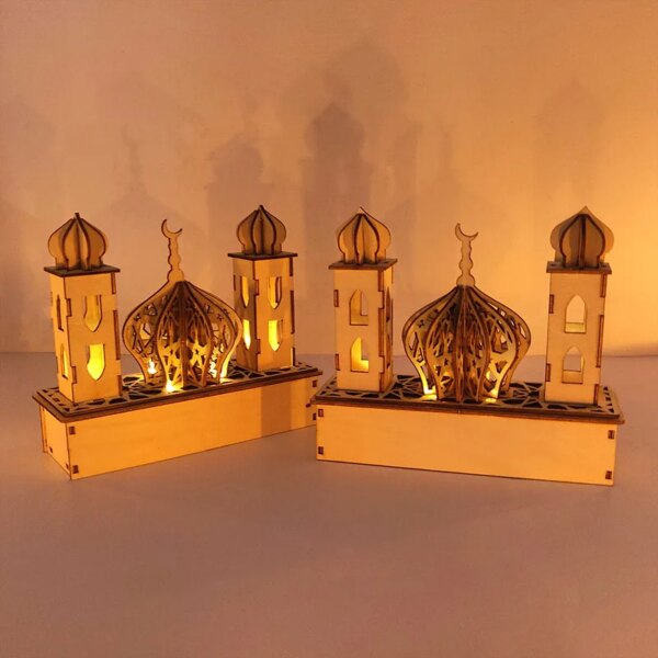 9489-b09411.jpg veilleuse islamique mosquée, Plaque en bois, fournitures de Festival