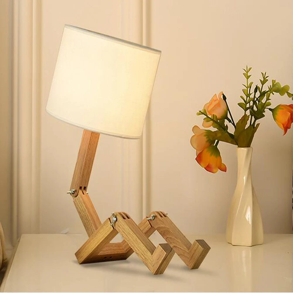 Robot bois lampe de — Lampe de bureau Robot LED en bois massif 12W, design créatif | belleveilleuse.fr