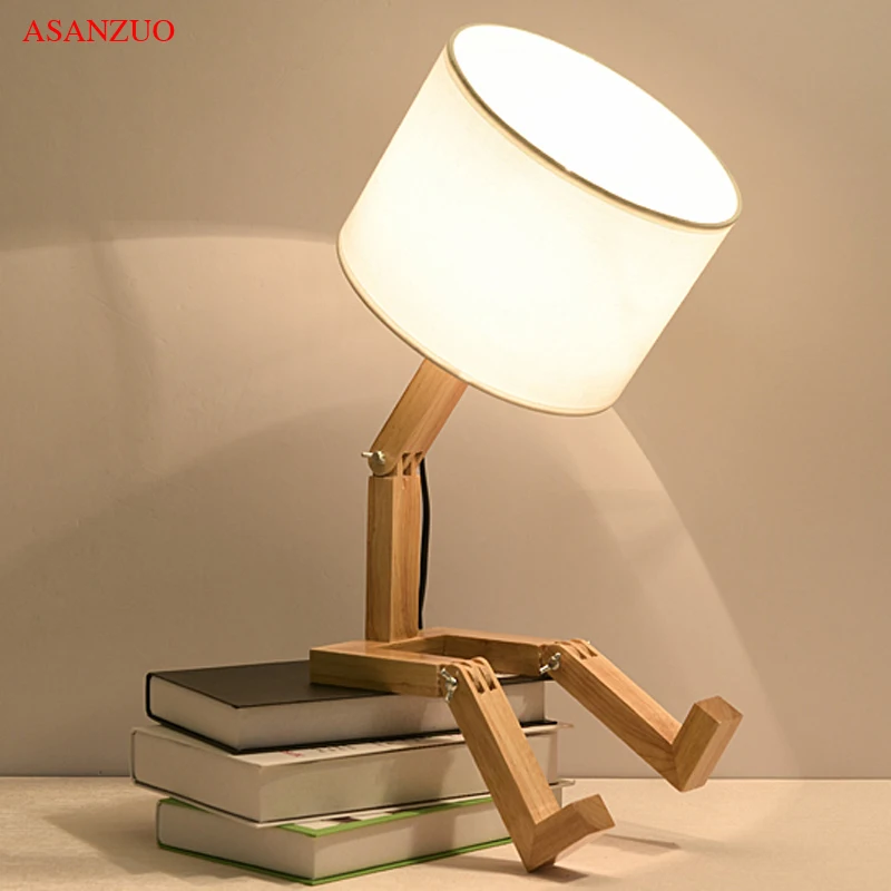 Bois forme lampe de — Lampe de Table LED en bois en forme de Robot, art nordique ins | belleveilleuse.fr