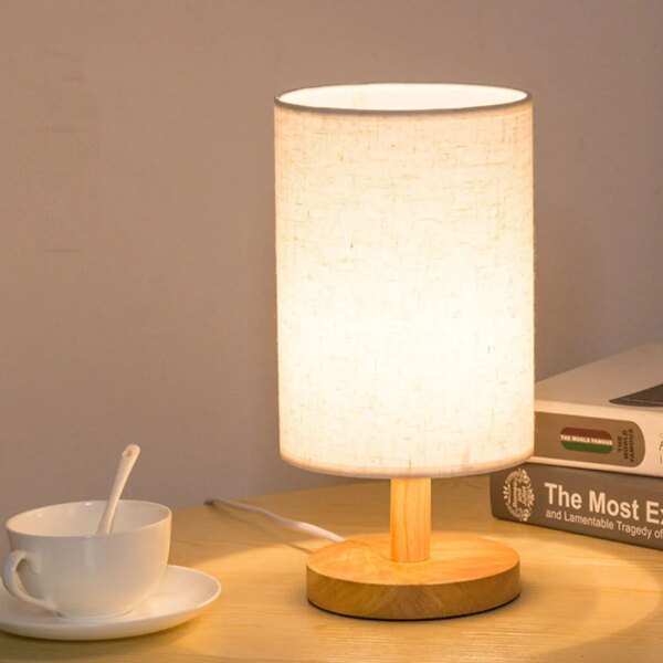 Lampe de Table classique en bois Rechargeable avec cylindre