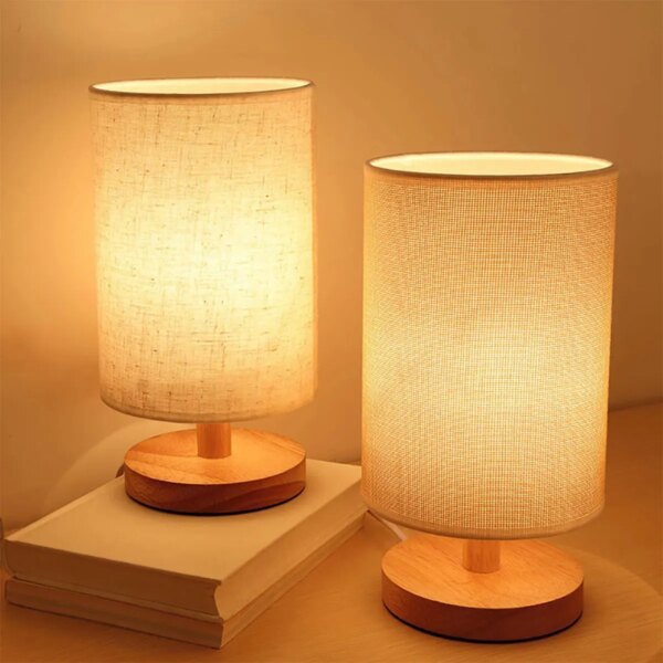 Lampe de Table classique en bois Rechargeable avec cylindre