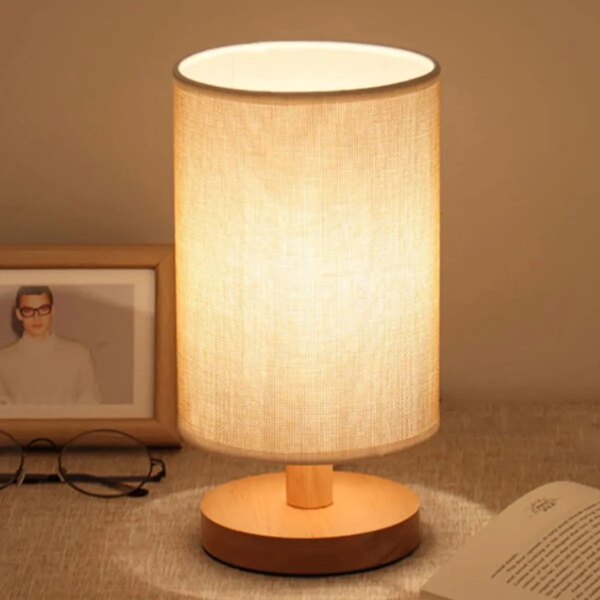 Lampe de Table classique en bois Rechargeable avec cylindre