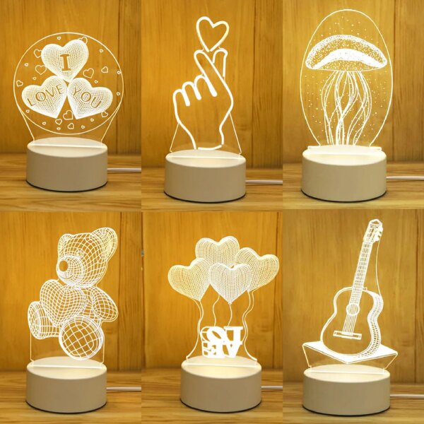 997-3a68c2.jpg Lampe LED 3D en Acrylique, Romantique, Amour, Maison, Veilleuse pour Enfant, Table, Décor de Fête d'Anniversaire