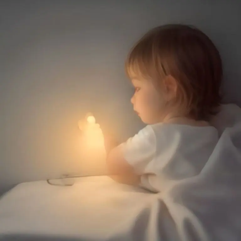 Vue futuriste d'une chambre de bébé en 2030 avec veilleuse connectée intelligente